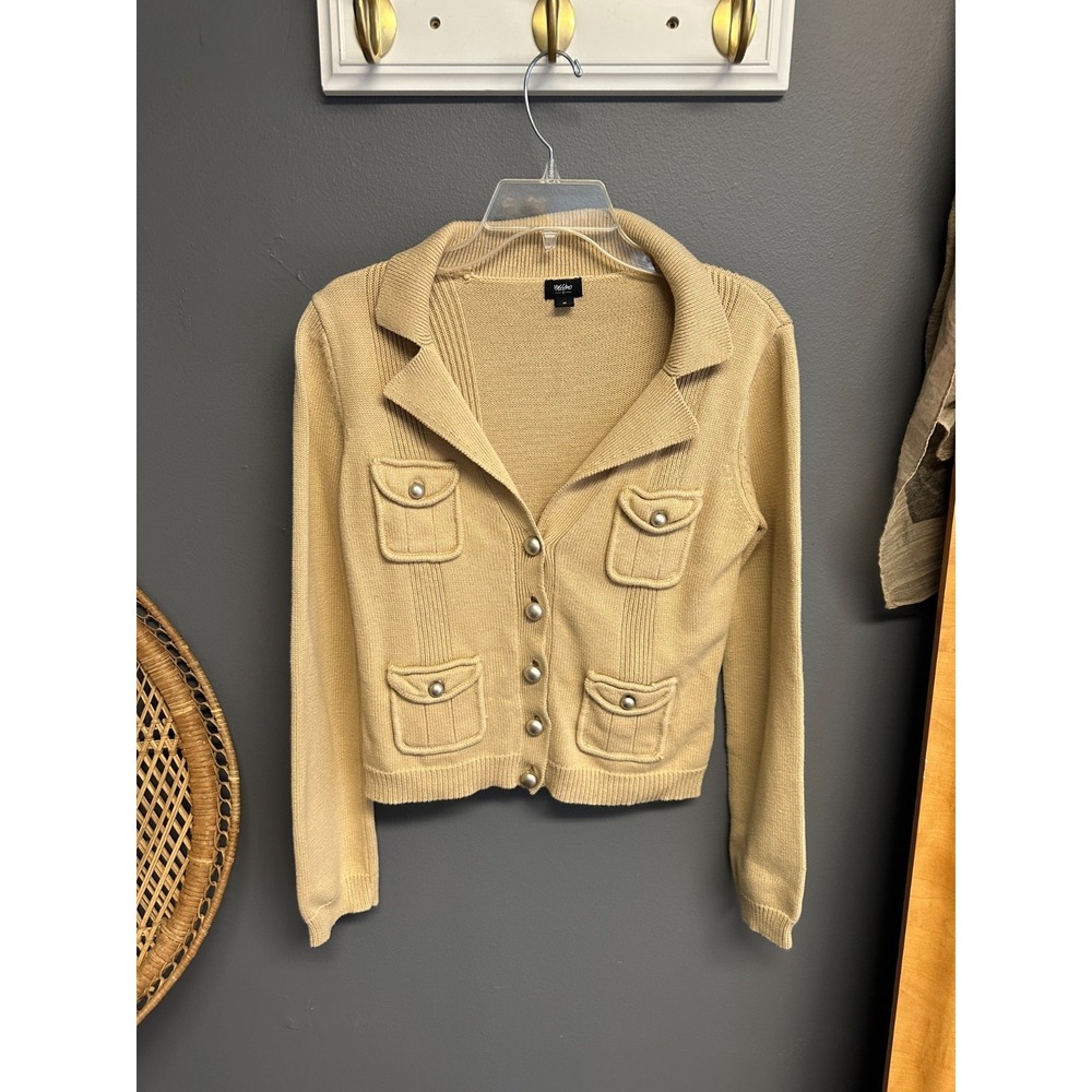 Y2K Mossimo Womens Size M Utility Cardigan Sweater Beige Cargo Pocket Preppy Top